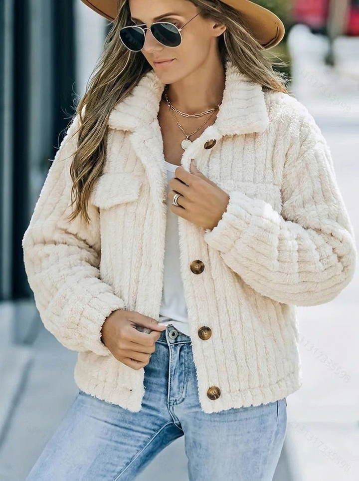 Women's Winter Jacket with Collar & Pockets | Button Up