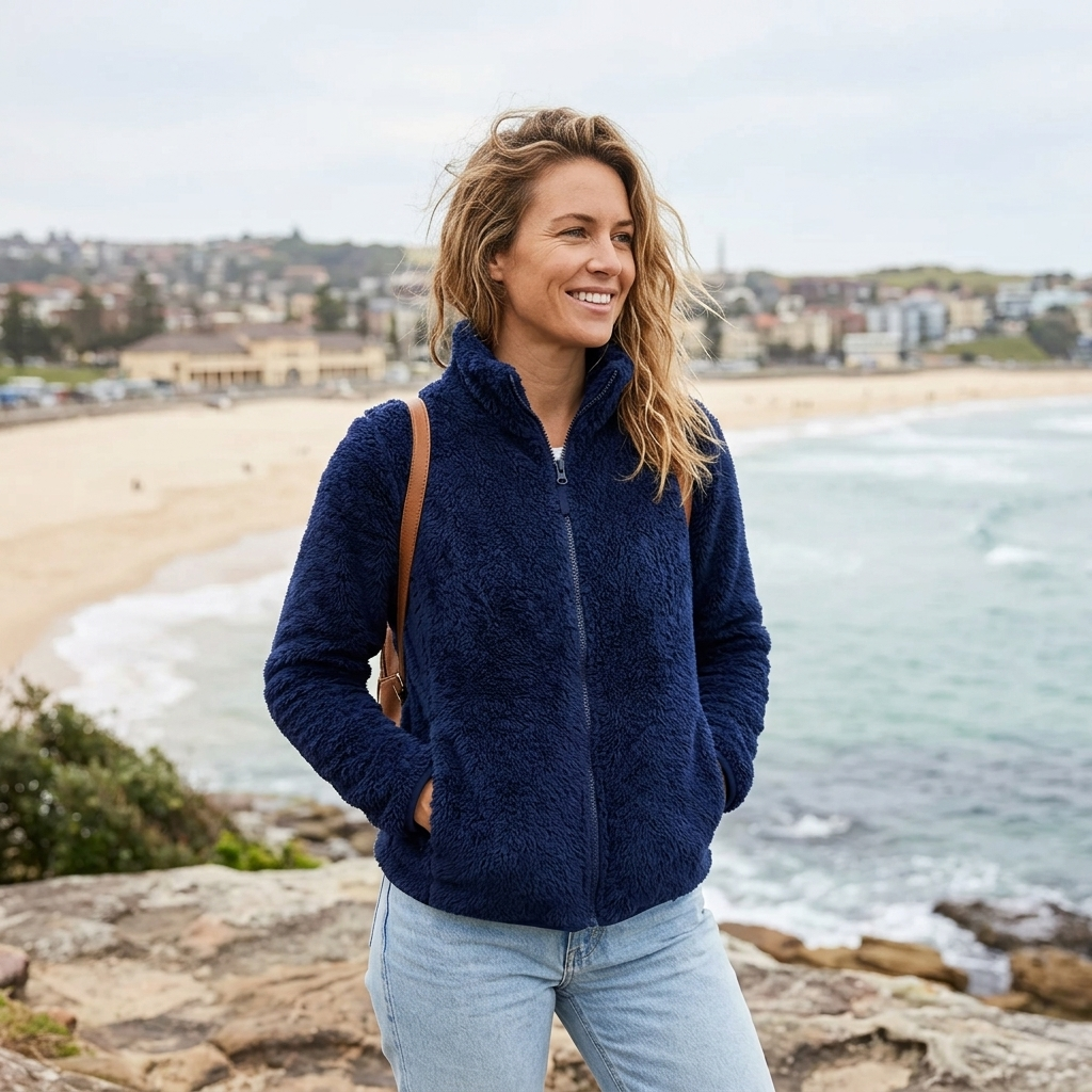 Women's Winter Jacket with Stand Collar & Zip Up | Fluffy