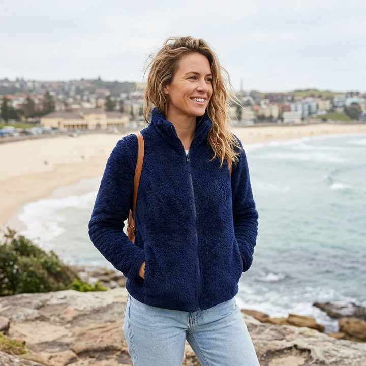 Women's Winter Jacket with Stand Collar & Zip Up | Fluffy