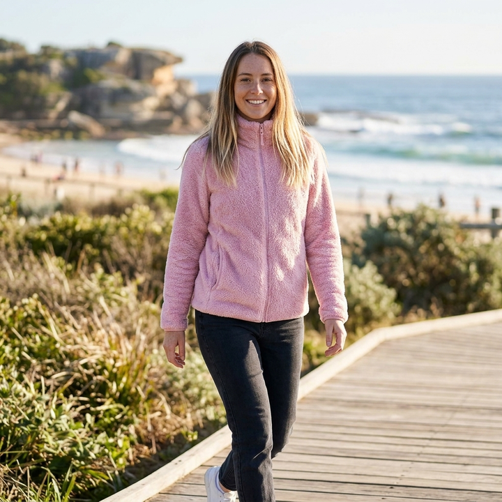 Women's Winter Jacket with Stand Collar & Zip Up | Fluffy