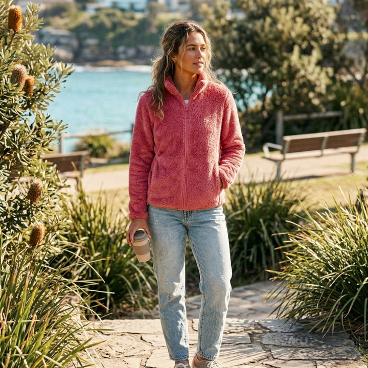 Women's Winter Jacket with Stand Collar & Zip Up | Fluffy