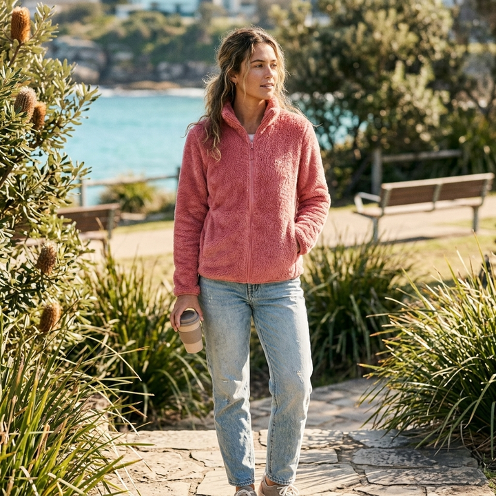 Women's Winter Jacket with Stand Collar & Zip Up | Fluffy