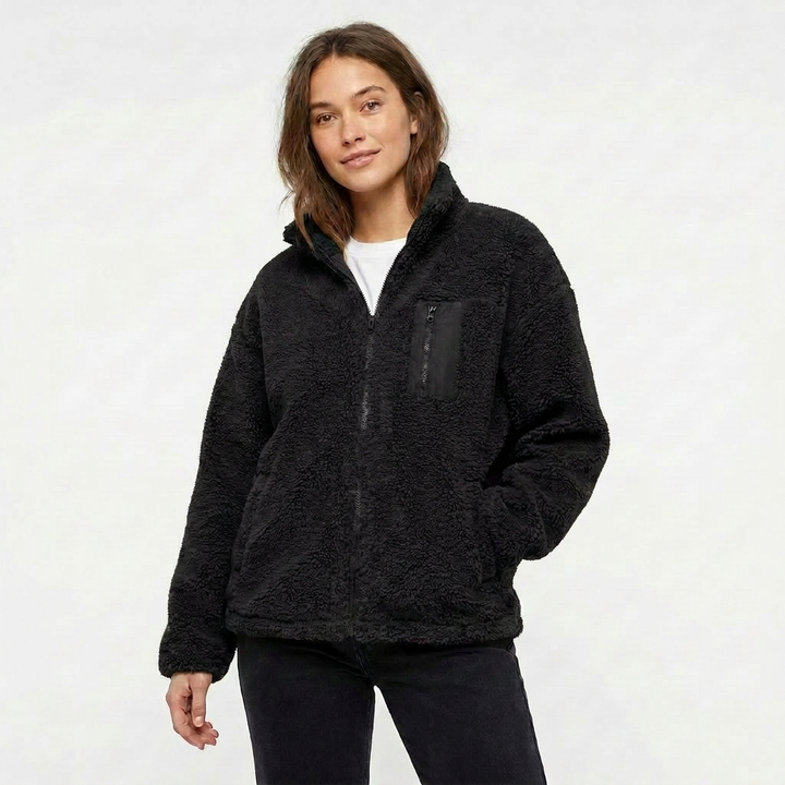 Women's Winter Jacket with Zip Front & Chest Pocket | Oversized