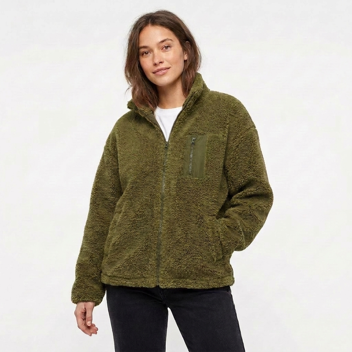Women's Winter Jacket with Zip Front & Chest Pocket | Oversized