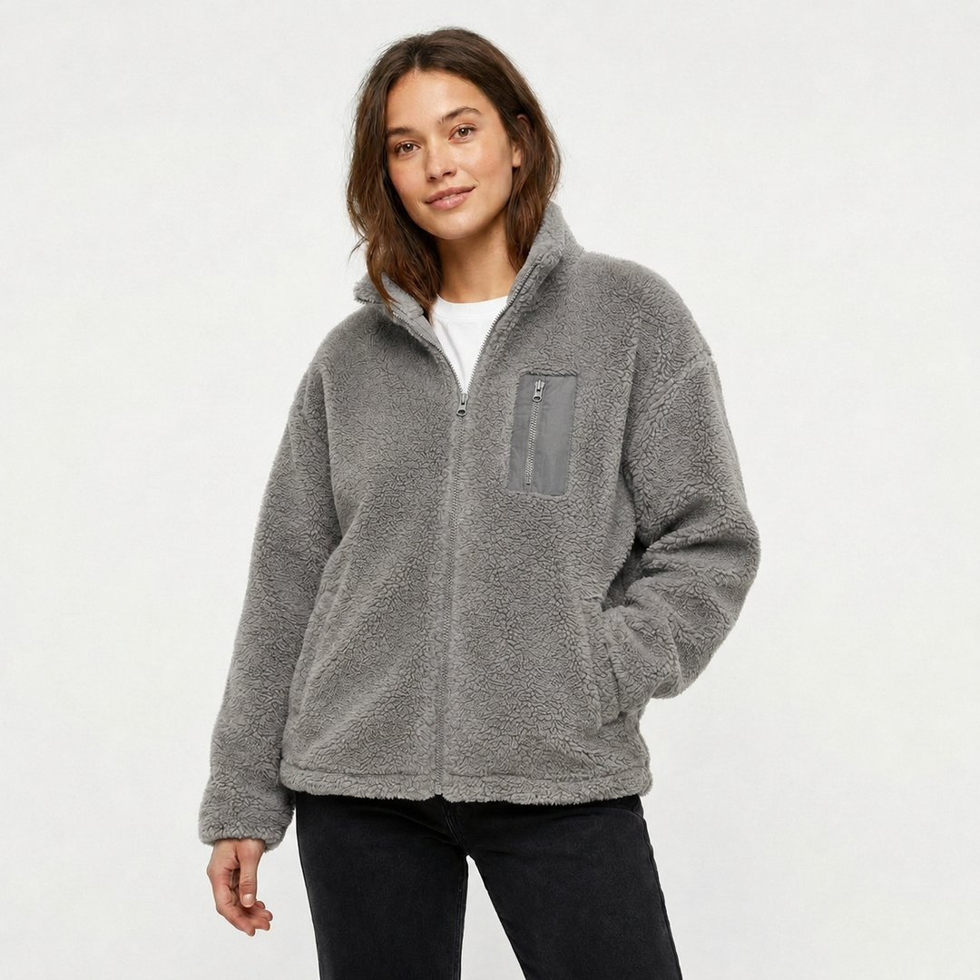 Women's Winter Jacket with Zip Front & Chest Pocket | Oversized