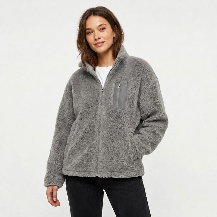 Women's Winter Jacket with Zip Front & Chest Pocket | Oversized