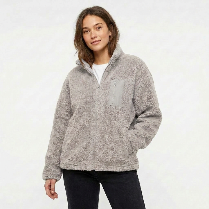 Women's Winter Jacket with Zip Front & Chest Pocket | Oversized