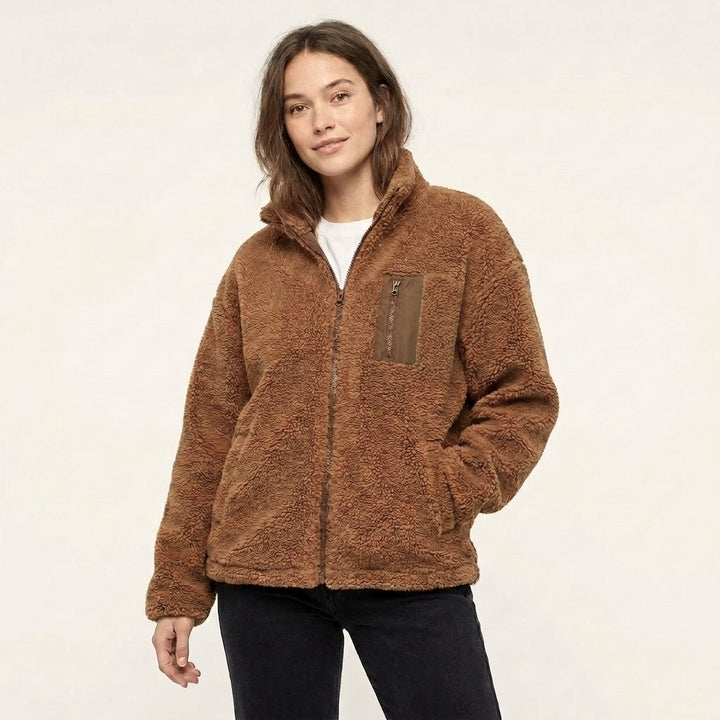 Women's Winter Jacket with Zip Front & Chest Pocket | Oversized