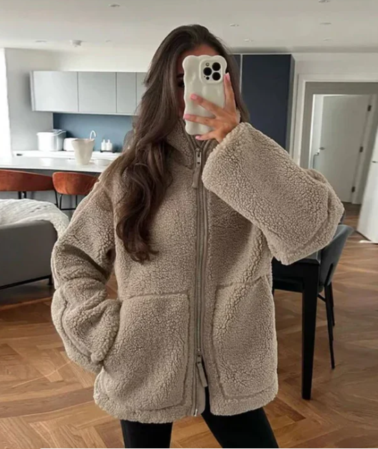 Women's Winter Jacket with Zip Front & Pockets | Fluffy