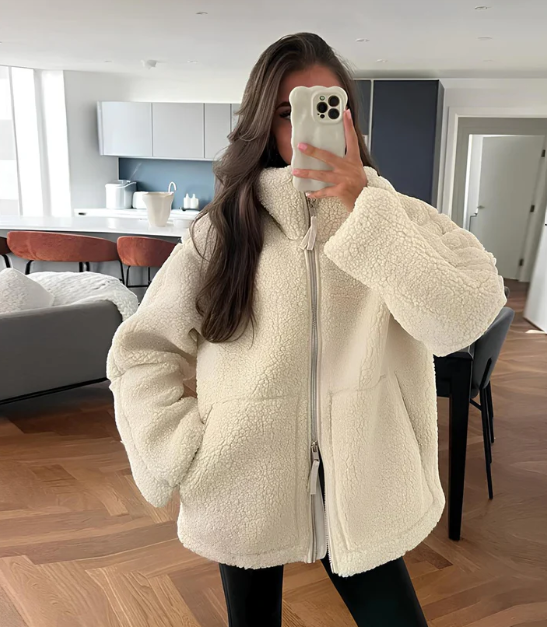 Women's Winter Jacket with Zip Front & Pockets | Fluffy