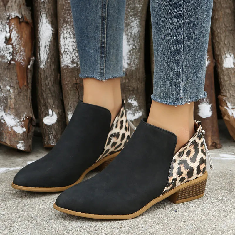 Women's Work Boots with Pointed Toe | Ankle Block Heel