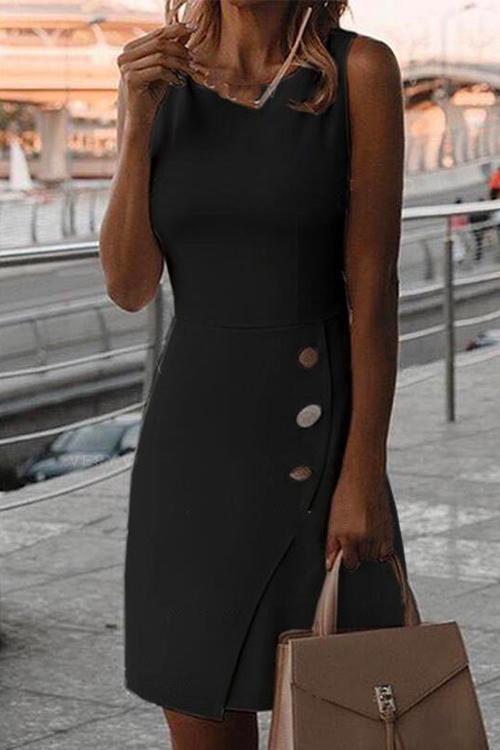 Women's Work Dress with Button Detail | Sleeveless