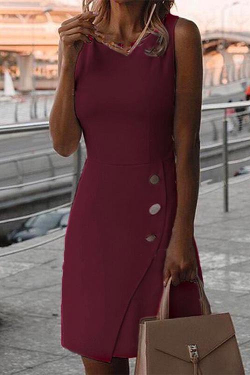 Women's Work Dress with Button Detail | Sleeveless