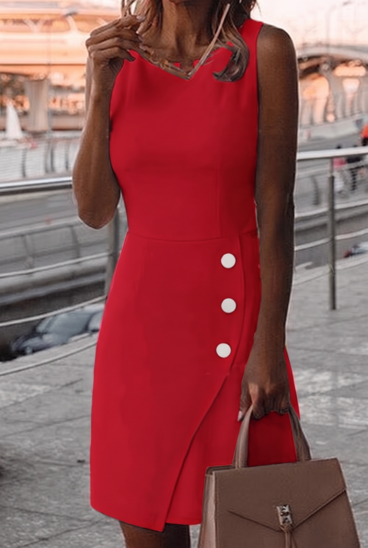Women's Work Dress with Button Detail | Sleeveless