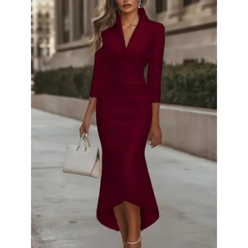 Women's Work Dress with Wrap V-Neck | Bodycon Midi