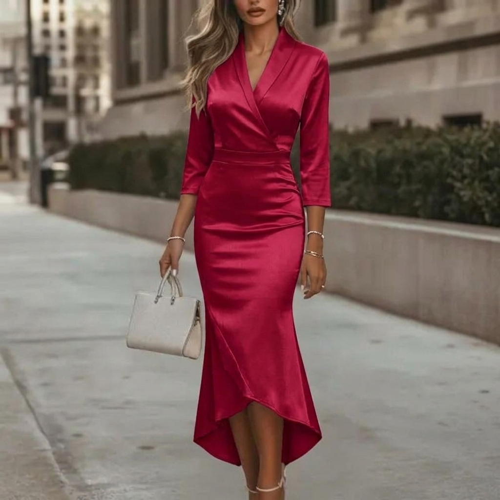 Women's Work Dress with Wrap V-Neck | Bodycon Midi