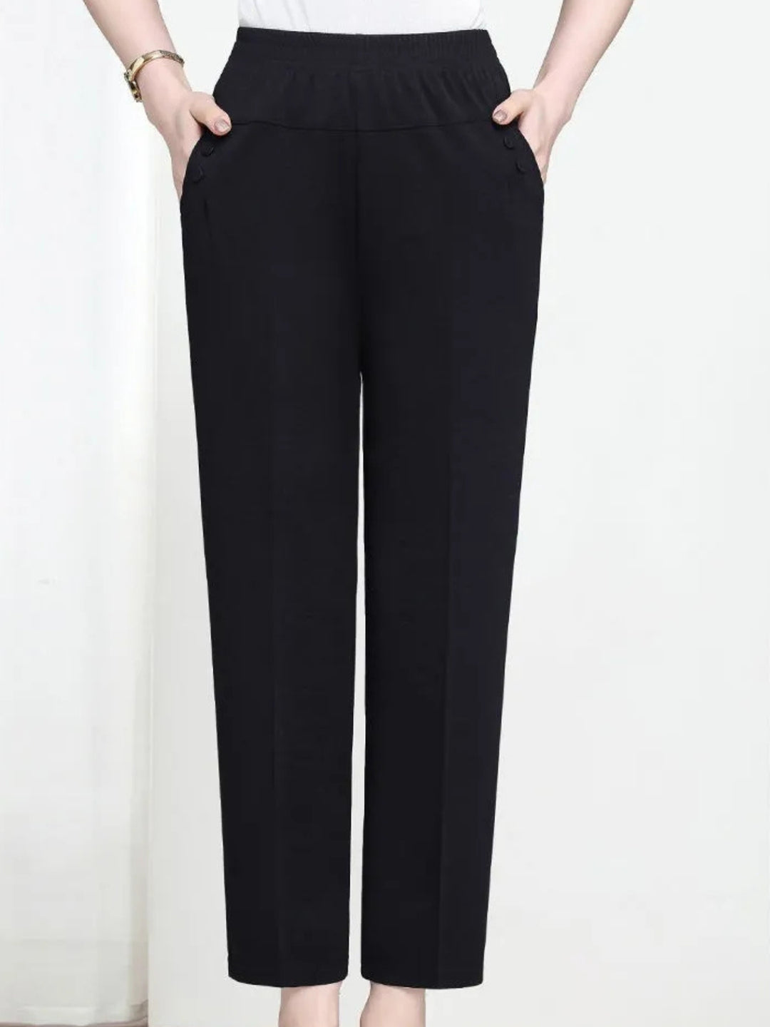 Women's Work Pants with Elastic Waist & Pockets | Ankle