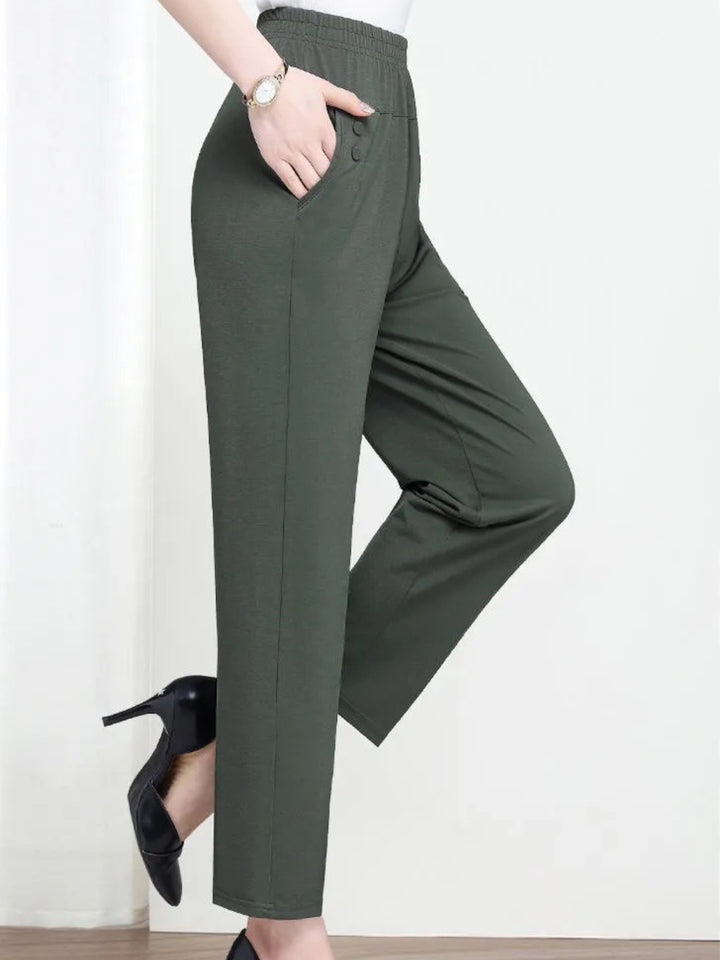Women's Work Pants with Elastic Waist & Pockets | Ankle