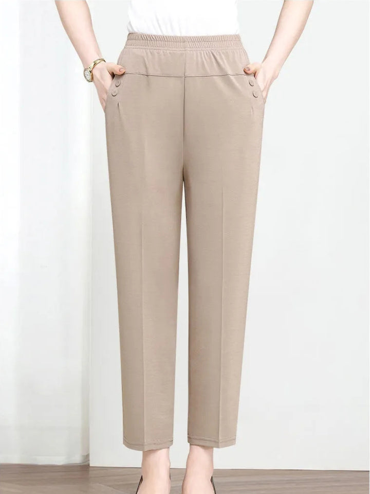 Women's Work Pants with Elastic Waist & Pockets | Ankle