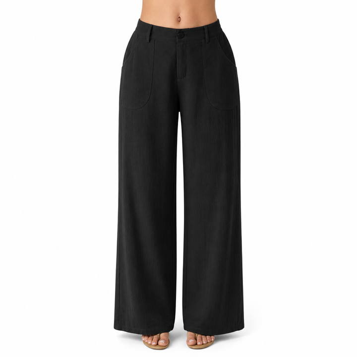 Women's Work Pants with High Waist & Side Pockets | Wide Leg