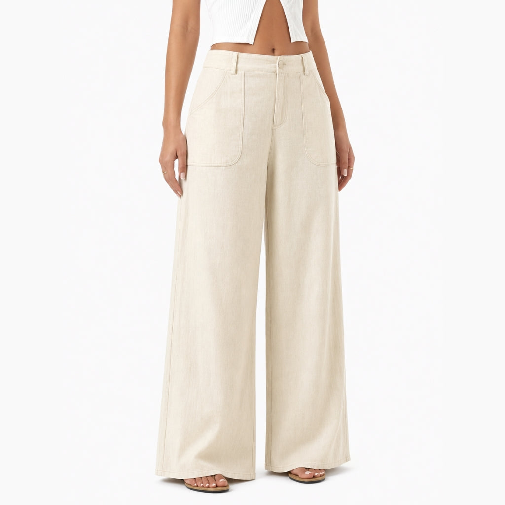 Women's Work Pants with High Waist & Side Pockets | Wide Leg
