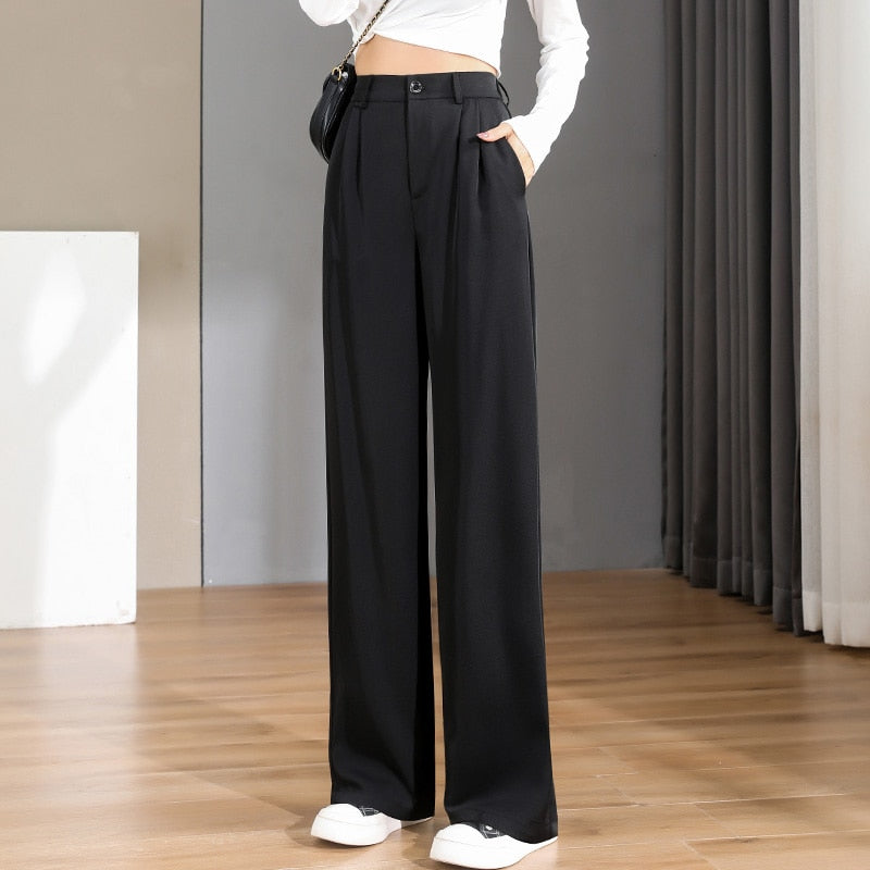 Women’s Work Pants with Wide Leg & Side Pockets | High Waist