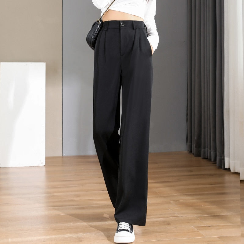 Women’s Work Pants with Wide Leg & Side Pockets | High Waist
