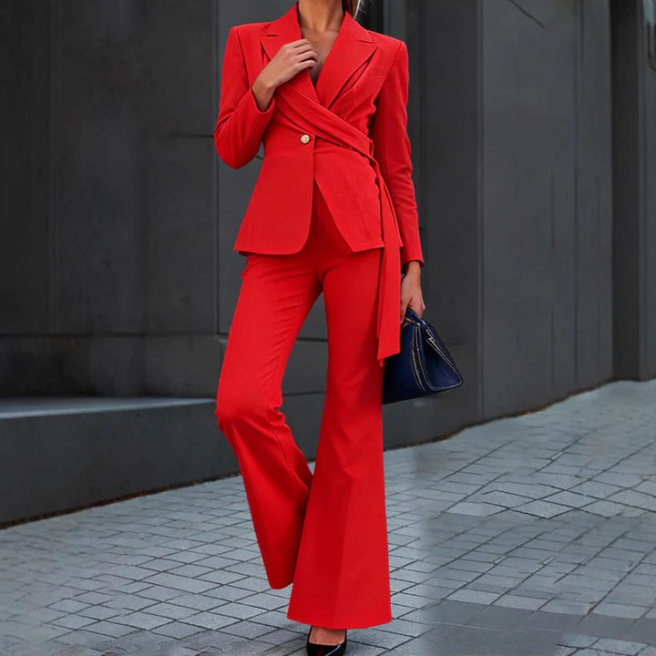 Women's Workwear Set with Blazer & Flared Pants | Formal