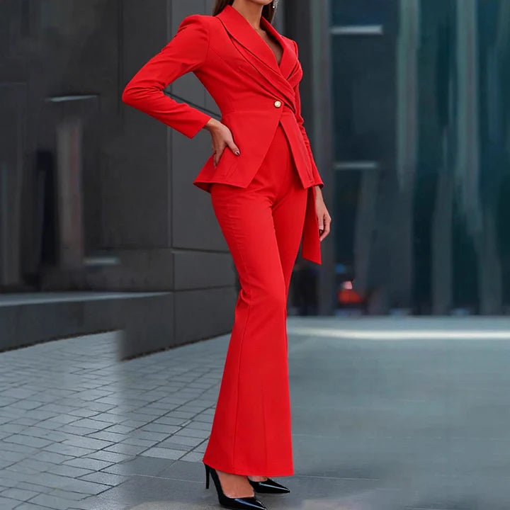 Women's Workwear Set with Blazer & Flared Pants | Formal