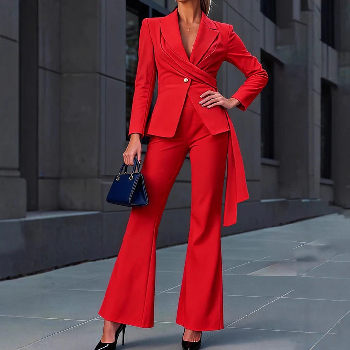 Women's Workwear Set with Blazer & Flared Pants | Formal