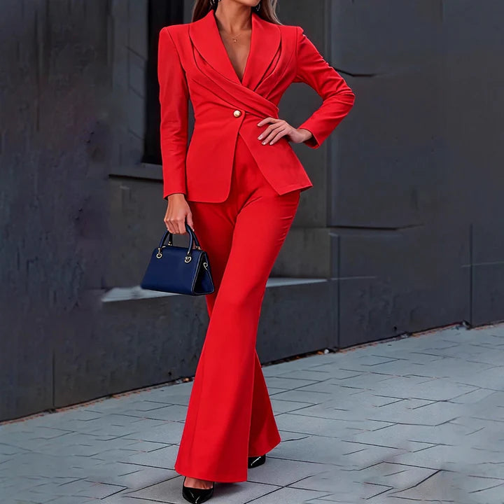 Women's Workwear Set with Blazer & Flared Pants | Formal