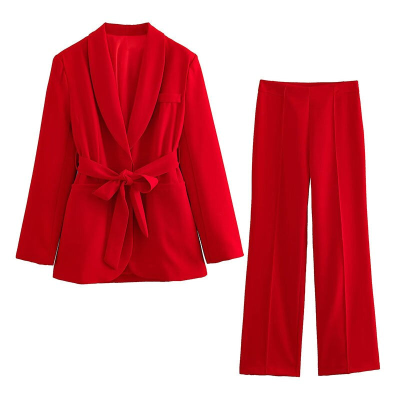 Women's Workwear Set with Blazer & Pants | Tie Waist