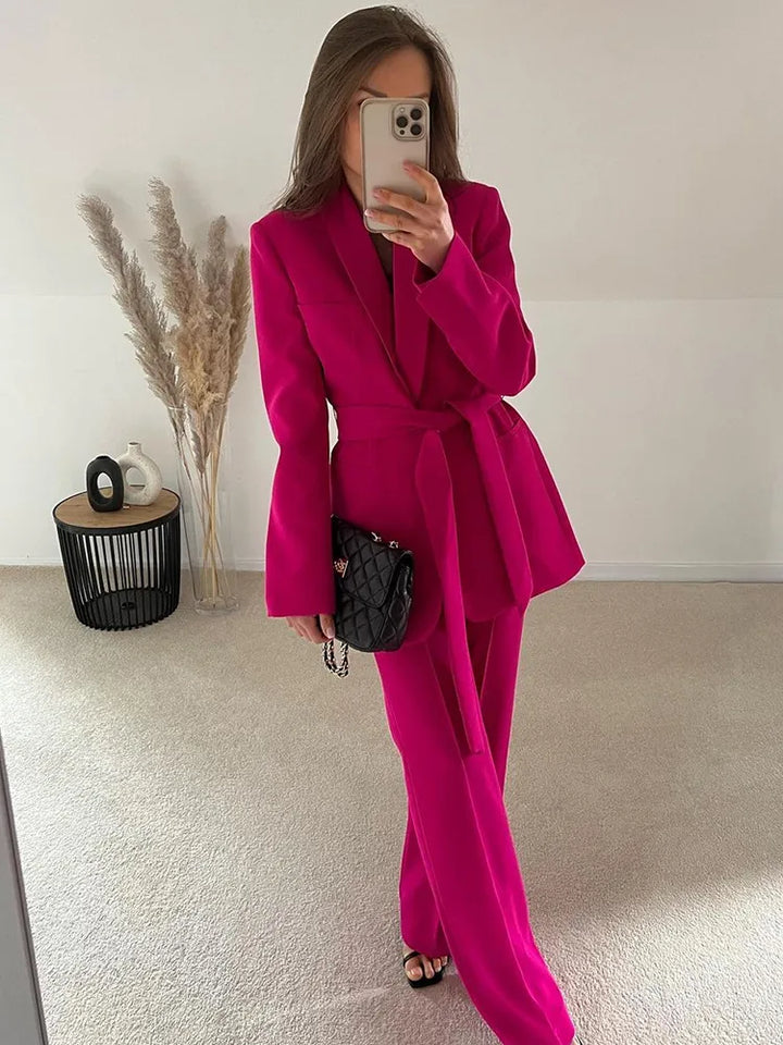 Women's Workwear Set with Blazer & Pants | Tie Waist