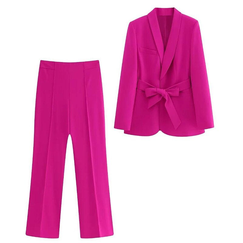 Women's Workwear Set with Blazer & Pants | Tie Waist