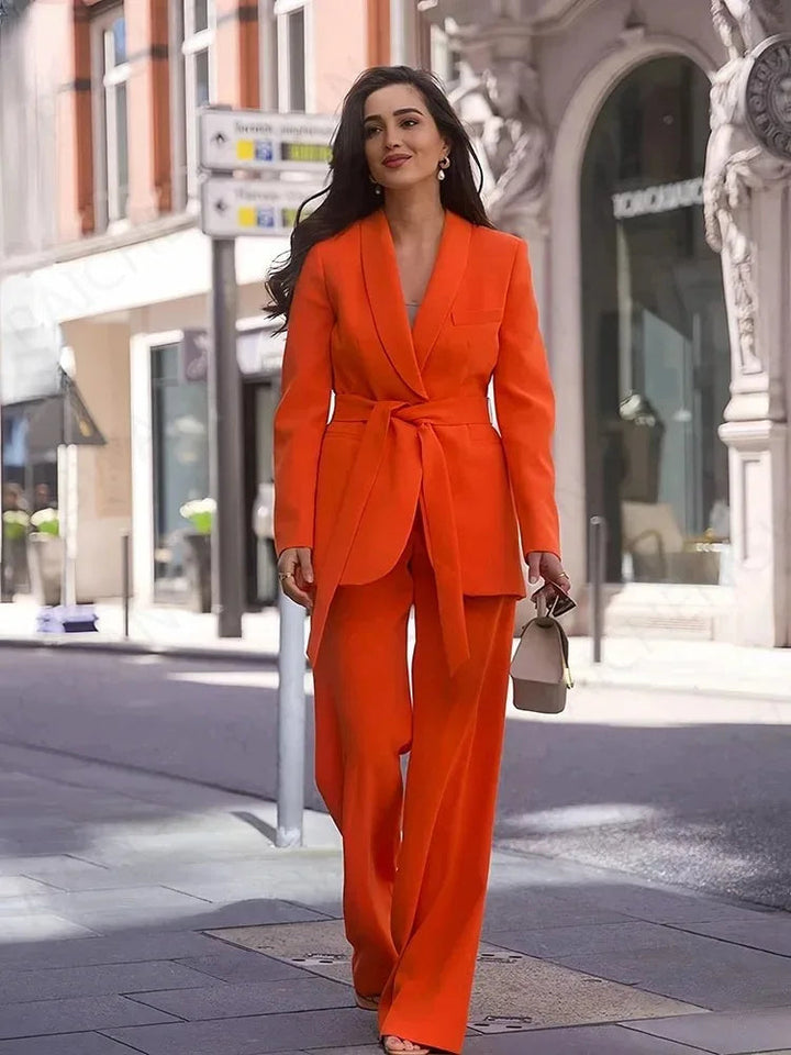 Women's Workwear Set with Blazer & Pants | Tie Waist