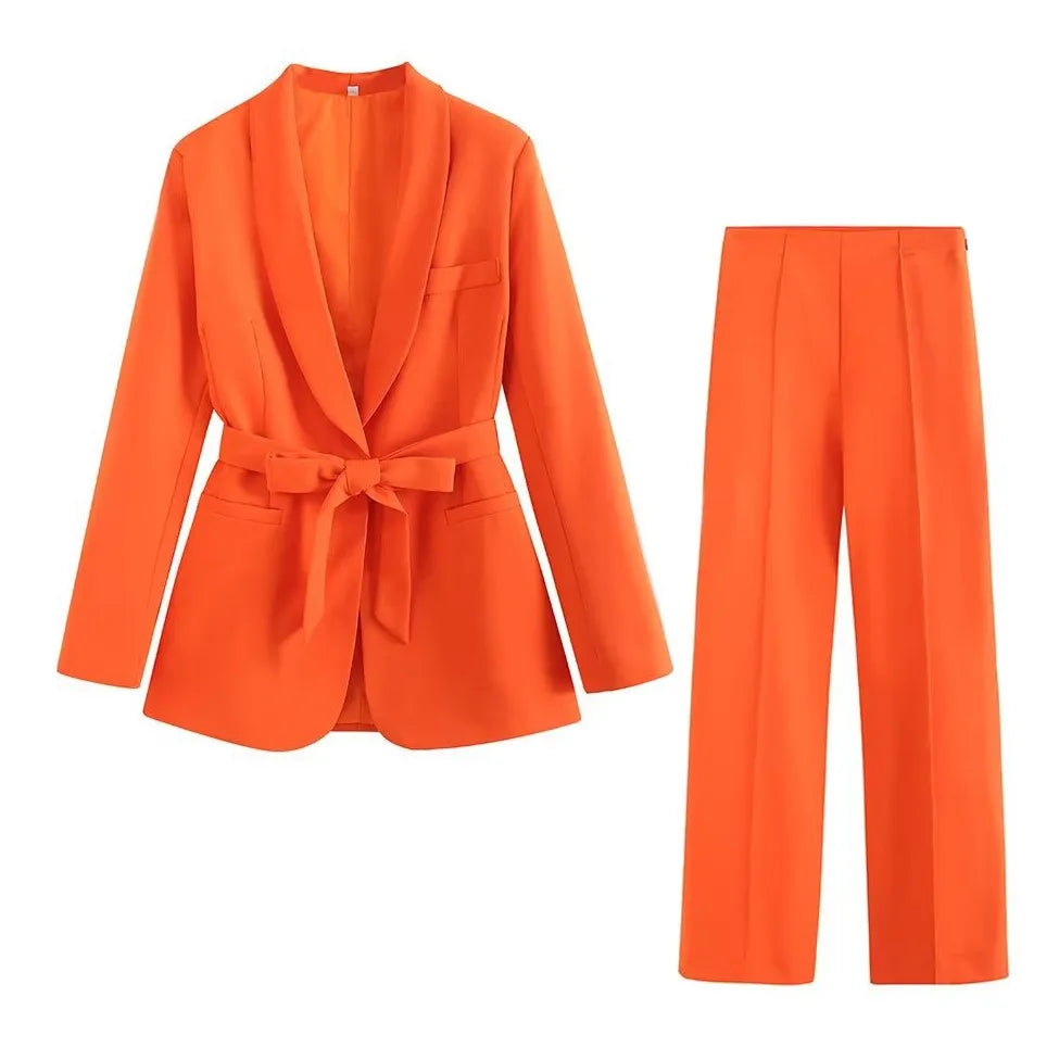 Women's Workwear Set with Blazer & Pants | Tie Waist