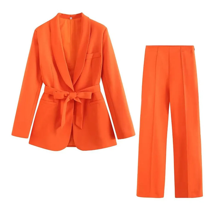 Women's Workwear Set with Blazer & Pants | Tie Waist