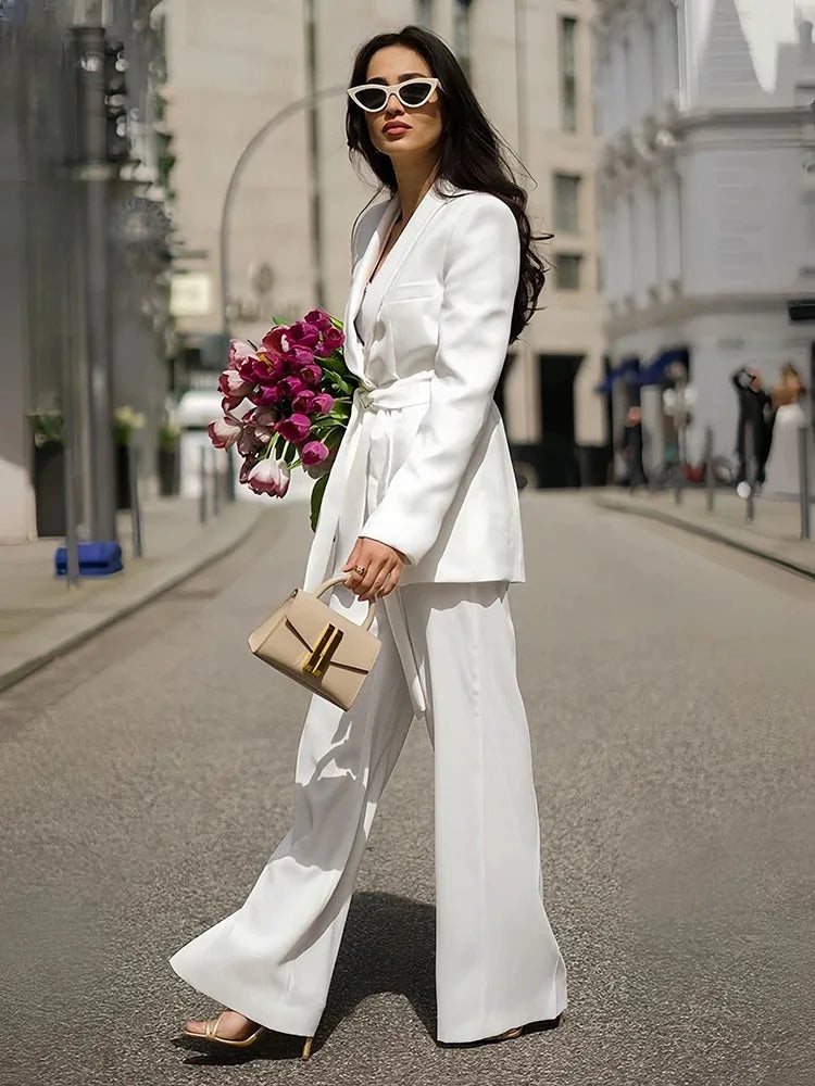 Women's Workwear Set with Blazer & Pants | Tie Waist