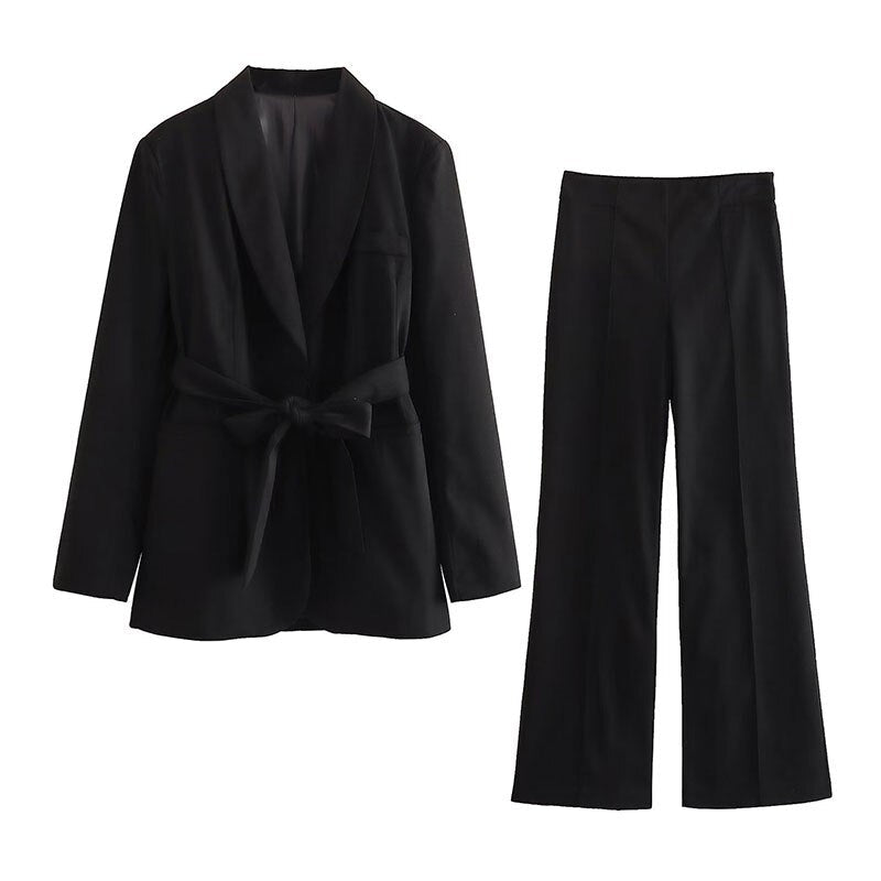Women's Workwear Set with Blazer & Pants | Tie Waist