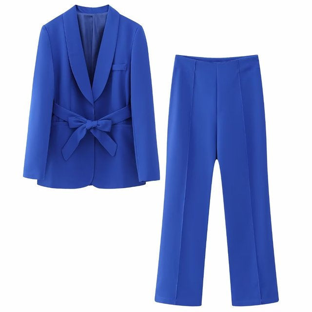 Women's Workwear Set with Blazer & Pants | Tie Waist