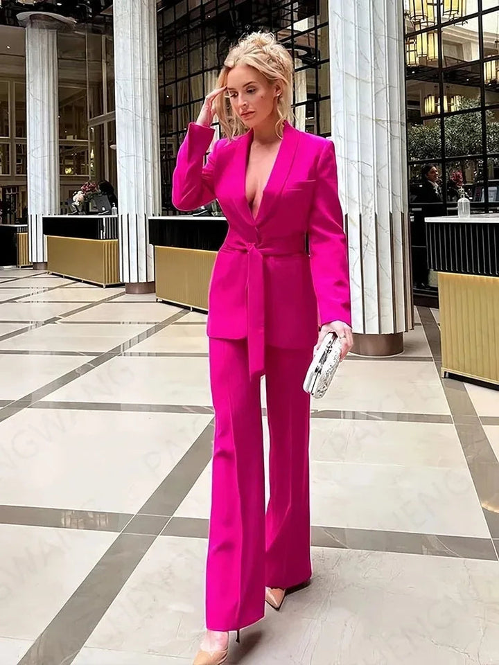 Women's Workwear Set with Blazer & Pants | Tie Waist