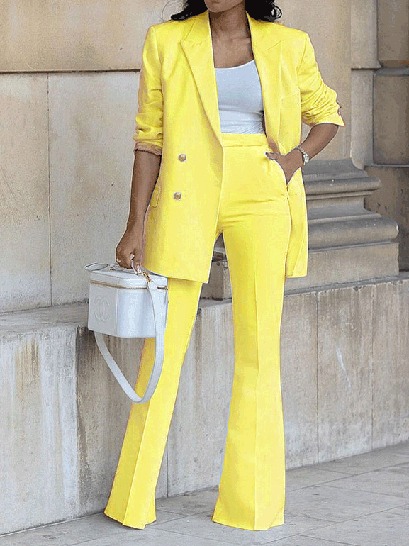 Women's Workwear Set with Double-Breasted Blazer | Flared
