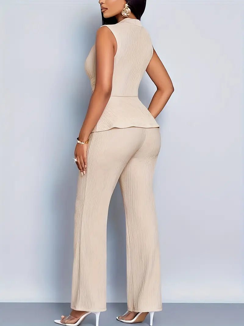 Women's Workwear Set with Peplum Top & Straight Leg Pants | Work