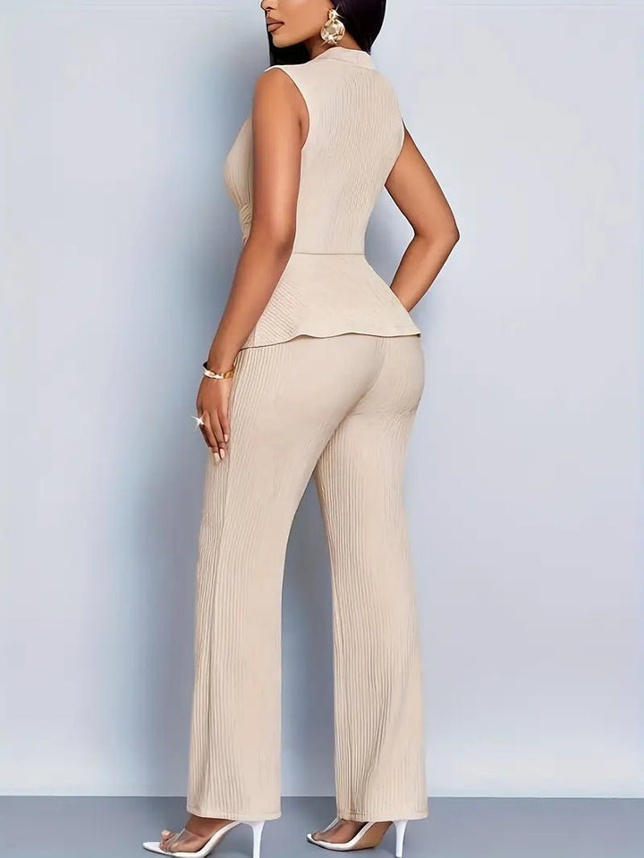 Women's Workwear Set with Peplum Top & Straight Leg Pants | Work
