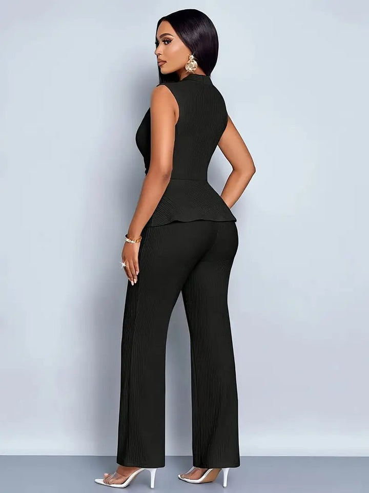 Women's Workwear Set with Peplum Top & Straight Leg Pants | Work