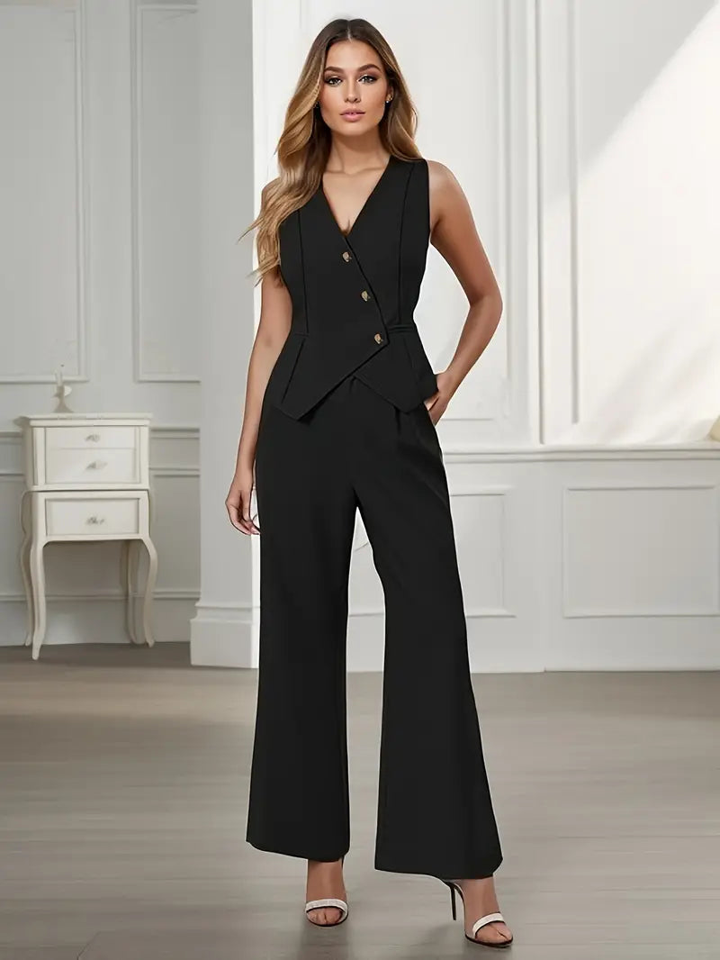 Women's Workwear Vest & Wide Leg Pants | Two-Piece Set