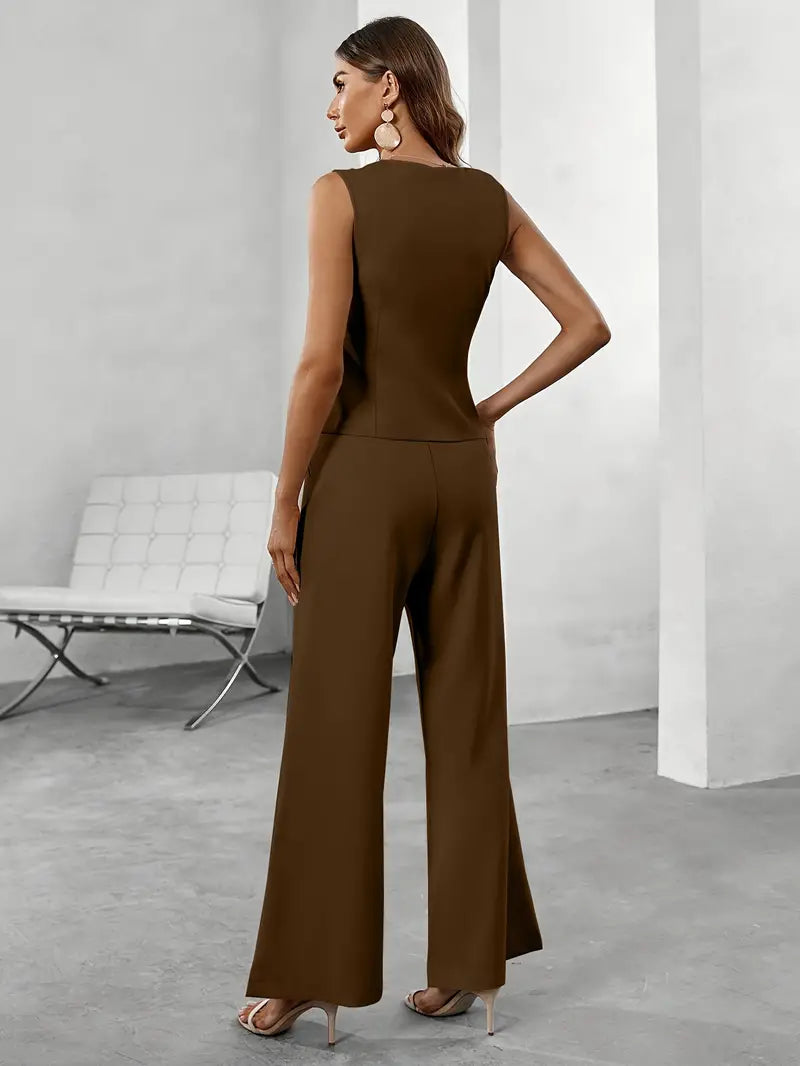 Women's Workwear Vest & Wide Leg Pants | Two-Piece Set
