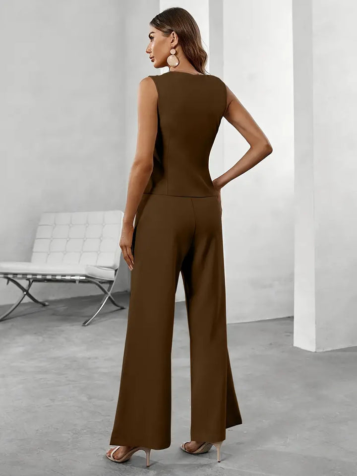 Women's Workwear Vest & Wide Leg Pants | Two-Piece Set