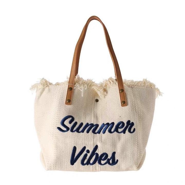 Women's Woven Beach Bag Tote | Long Shoulder Straps