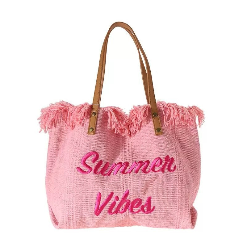 Women's Woven Beach Bag Tote | Long Shoulder Straps